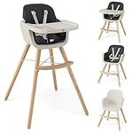 HONEY JOY Baby High Chair, 6-in-1 Eat & Grow Wooden Highchair/Toddler Chair with Removable Tray, 5-Point Harness, PU Cushion and Footrest, Convertible High Chair for Babies and Toddlers (Black)