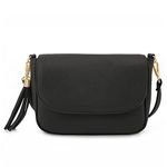 EVVE Small Crossbody Bags for Women Trendy Flap Saddle Purses with Tassel Vegan leather Shoulder bag, Black