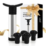 Joeji's Kitchen 4 Silicone Wine Bottle Stoppers with Wine Saver Pump - Wine Vacuum Pump and Stopper to Slow Down Oxidation Reseal Unfinished Red White Wine