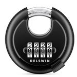 DELSWIN 4 Digit Combination Disc Padlock with Hardened Steel Shackle Combo Lock for Sheds, Storage Unit, School Gym Locker and Fence (Black,1Pcs)