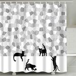 Cats Fabric Decorative Shower Curtain for Bathroom -120GSM Lightweight but Durable Waterproof Fabric with 12x Reinforced Grommets & Hooks, No Liner Needed 71”x71”