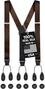 HOLD'EM 100% Silk Suspenders Men Y-Back Fancy Solid Button End-Brown XL
