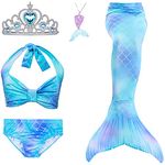 Lovely Mermaid Swimmable Mermaid Tail Bikini Set 3pcs no Monofin Princess Dress Girls Kids Cosplay Sky Blue