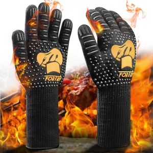 FORTRY Gant Barbecue Anti Chaleur jusqu'à 800°, Gants de Four, antidérapants, Gants de Cuisson, Gants de Cuisine, Respirants, Gants ignifuges, Gants de Four, cheminée, pour Barbecue (L-XXL)