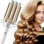 Three Barrel Hair Waver 25MM Big Wave Hair Curling Iron Wand with Two Speed Temperature Control, Ceramic Tourmaline Triple Barrels, Dual Voltage Crimp, Gold