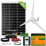 ECO-WORTHY 520W Solar Wind Complete Power System 12V Off-Grid Kit for Home Energy Backup:400W Wind Turbine Generator + 120W Mono Solar Panel + 600W Pure Sine Inverter+ 50Ah Lithium Battery…