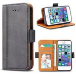 Compatible for iPhone 5/ 5S Case, iPhone Se 2016 Leather Phone Case Flip Wallet with Kickstand/ Magnetic Closure/ Card Slots, Black Grey