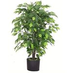 Leaf LEAF - 7088 Design UK 90cm Artificial Ficus Tree/Plant-Large Bushy Shape Black Plastic Pot, Green Bushy Ficus