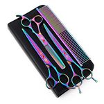 Purple Dragon 7.0 inch Rhinestone Decoration 3PCS Pet Grooming Scissors Dog Hair Cutting & Thinning Shears Set (Rainbow)