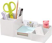 Xacton Desk Organizer Pencil Holders,Sticky Note,Paperclip Storage I Multi-Functional Office Table Accessories I Stand For Home/Office I 6 Compartment,Plastic Acrylonitrile Butadiene Styrene - White