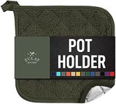 Zulay 1-Pack Pot Holders for Kitchen Heat Resistant Cotton - 7x7 Inch Hot Pot Holder Set - Quilted Terry Cloth Potholders for Kitchens - Washable Potholder for Cooking & Baking (Olive Green)