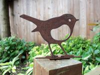 Really Raw Creations Rusty Metal ROBIN Bird Garden Ornament. Rustic Fence Post Topper. Metal Garden Robin Decoration. Rusted Steel Garden Art. Birthday Gift.