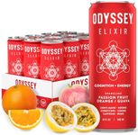 Odyssey Elixir Sparkling Adaptogen Drink, Low Calorie Drinks, L Theanine, Lions Mane, Cordyceps & Green Tea Caffeine for Energy & Focus, Non-GMO, Vegan, Passion Fruit Orange Guava, 12 Fl oz, 12 Pack