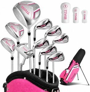 Golf Clubs for Women Left Handed Complete 14-Piece Set with Driver Fairway Hybrid Irons Putter Stand Bag & 3 Headcovers - Beginner Womens Golf Set Pink