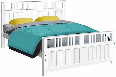 Luxdream Bed Frames Double Size Wooden Platform Bed with Headboard and Footboard Solid Pine Wood Beds Base Foundation Bedroom Furniture White 201 x 150cm