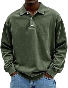 Men's Long Sleeve Polo Shirts, Casual Button Up Collared Shirts for Golf, Work, and Outdoor Activities (US, Alpha, Medium, Regular, Regular, Standard, Army Green-A)