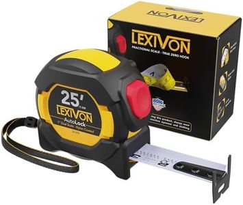 LEXIVON 25Ft/7.5m AutoLock Tape Measure | 1-Inch Wide Blade with Nylon Coating, Matte Finish White & Yellow Dual Sided Rule Print | Ft/Inch/Fractions/Metric (LX-205)