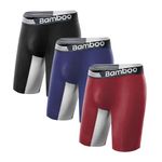 emBamboo Mens Boxer Briefs Anti Chafe Breathable Moisture-Wicking Bamboo Trunks Underwear without Fly Pouch for Men 3 Pack, Black/Wine Red/Blue, L