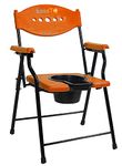 Kossto Folding Commode Over Toilet, Bedside Commode Chair, Shower Seat with Removable Bucket, Suitable for Senior, Disabled Patients & Pregnant Woman (Orange)