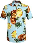 SSLR Men's Pineapple Button Down Short Sleeve Casual Hawaiian Shirt (Large Blue)