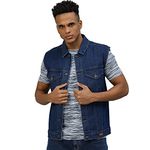 Urbano Fashion Men's Blue Regular Fit Washed Sleeveless Denim Jacket (jakt-denimslvless-mblue-l)