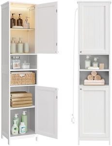 VASAGLE Tall Bathroom Cabinet with Lights, Slim Bathroom Storage Cabinet, Freestanding Narrow Cabinet with Adjustable Shelves, for Small Spaces, Modern, 15.7 Inches Wide, Cloud White UBBC766W02