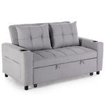 More4Homes HUDSON 2-SEATER SOFA BED LINEN FABRIC WITH CUP HOLDERS LIGHT GREY