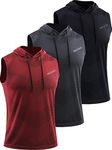 Neleus Men's Workout Tank Tops 3 Pack Sleeveless Running Shirts with Hoodie, 5098# Black/Grey/Red,3 Pack, XXL