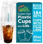 Inspire Home & Pantry Plastic Cups with Lids | BULK SAVINGS Smoothie Cup, Iced Coffee Cups with Lids | Crystal Clear Coffee Cups, Soda, Cups | 20 Oz Clear Cups With Lids To Go Cups With Lids