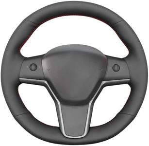 MEWANT Stitch On Custom Fit Steering Wheel Cover for Tesla Model 3 Model Y | Custom Fit for Tesla Model 3 2017-2023 / Model Y 2020-2023 / Model 3 2017-2023 Semi-Aniline Leather Sporty For Heated Wheels
