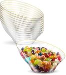 PLASTICPRO Angled Plastic Bowls Disposable Small Plastic Clear Serving Bowls with Gold Rim for Party for Appetizer Salads Pack of 8