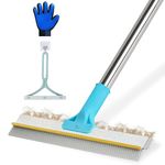 VTOPVMAX Carpet Rake for Pet Hair Removal Tool Set - Dual-Head Carpet Brush for Deep Cleaning with Copper & Silicone Scrapers, 54" Adjustable Long Handle Dog Cat Hair Remover for Rugs, Mats, Stairs