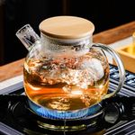 PARACITY Tea Pot 600ML, Borosilicate Teapot with Bamboo Lid, Glass Teapot with Removable Filter Spout, Teapot with Infuser Blooming and Loose Leaf Tea Maker, Glass Teapots with Infuser for Camping