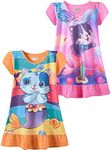 SOIBEEN Girls Nighties Mermaid Cat Nightgowns 2-Pack Nightdress Cotton Short Sleeve Sleepwear for Girls 6-7 Years