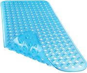 Yimobra Patented Design Bath Tub Shower Mat Extra Long 34.5 x 15.5 Inch,Anti Bacterial,Phthalate Free,Machine Washable Materials,Clear Blue