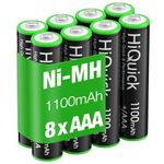 AAA Batteries Rechargeable 8 Counts, HiQuick 1100mAh Triple AAA Batteries Ni-MH Low Self-Discharge 1.2V