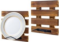 MyGift Set of 2 Rustic Burnt Solid Wood and Black Metal Wire Wall Mounted 8 Inch Plate Display Rack with Crate Design Dish Collector - Holds Single Saucer Platter