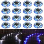 Solar Deck Lights Outdoor 16 Pack, AGPTEK Solar Deck Lights 2 Color Modes Dock Marine Waterproof Warning Step Lights for Sidewalk Stair Driveway Garden Pathway Walkway Yard, Blue Light & Cool White