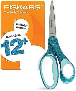 Fiskars 7" SoftGrip Student Glitter Scissors for Kids Ages 12-14, Scissors for School or Crafting, Back to School Supplies, Turquoise Glitter