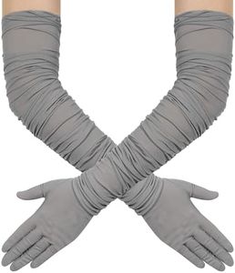 Hazhlko Women's Super Long Ruched Stretchy Mesh Tulle Sheer Gloves Costume Opera Party 1920's Dance Gloves Grey