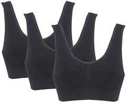 Genie Bra Womens 3 Pack - Wireless Bra for Women, Solid Color Seamless Bra, All Black, Large