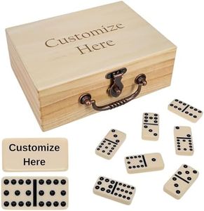 WE Games Custom Double 12 Dominoes in Engraved Natural Wooden Treasure Box, Dominoes Set for Adults, Ivory Color Double Twelve Domino, Classic Board Games, Tile Games, Personalized Domino Gift