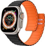 Croiky Magnetic Sport Watch Band Compatible with Apple Watch Ultra 2/Ultra Band for 49mm|46mm|45mm|44mm|42mm, Wrist Solo Loop Strap for iwatch Series 10 9 8 7 6 5 SE2 4 3 2 1 - Black|Orange