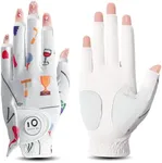 FINGER TEN Golf Gloves Women Left Right Hand Leather with Ball Marker Value Pack, Colored Glove for Ladies Right Left Handed Golfer All Weather Grip (Half-Golf Party, Large, Left)
