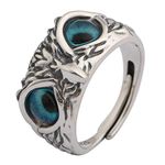 VOMONO AnBK Adjustable Sterling Silver Demon Eye Owl Ring, 925 Silver Demon Eye Owl Ring, Retro Animal Open Adjustable Ring, Jewelry Gift for Women and Men