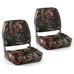 COSTWAY Set of 2 Foldable Boat Chairs, Fold-Down Low Back Captain Boat Seats with Fixation Strap, Metal Hinges and Thick Sponge Padding, Ergonomic Seating for Fishing Boat Yachts, 41 x 49 x 47cm