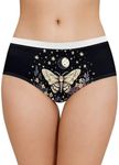 Coloranimal Women's Gothic Starry Night Moon Butterfly Underwear Cottagecore Boho Hippy Flower Mid-Rise Stretch Hipster Panties for Women Breathable Underpants Soft Bikini Briefs M