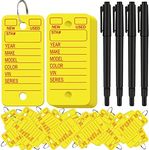 500 Pieces Yellow Dealership Tags Car Key Tags Shop Labels Blank Labeling Tags with Rings and 4 Pieces Pens for Office Car Shop Supplies