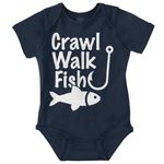 Brisco Brands Crawl Walk Fish Funny Fishing New Parents Gifts Cute Baby Onesie Bodysuit - Blue -