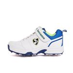 SG Womens New Stroke 2.0 Full Metal Spikes Cricket Shoe, White/Lime/Royal Blue -Size 8